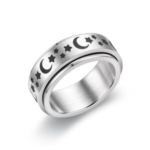 Calming Ring, Stainless Steel, Anti Anxiety, Spinner Jewellery, Moon and Stars
