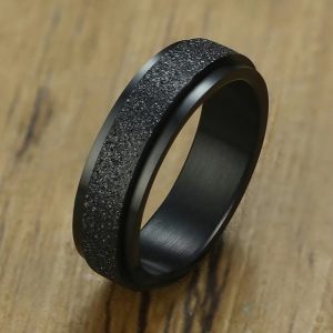 Calming Ring, Anti Anxiety, Spinner Jewellery, Black Colour, Stainless Steel, Sandblasted Effect